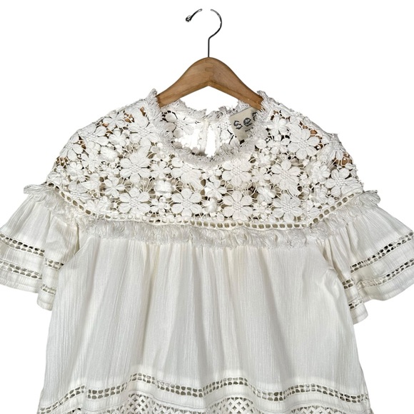 SEA NEW YORK Figgy Floral Appliqué Lace Trim Gauze Blouse - Picture 3 of 11